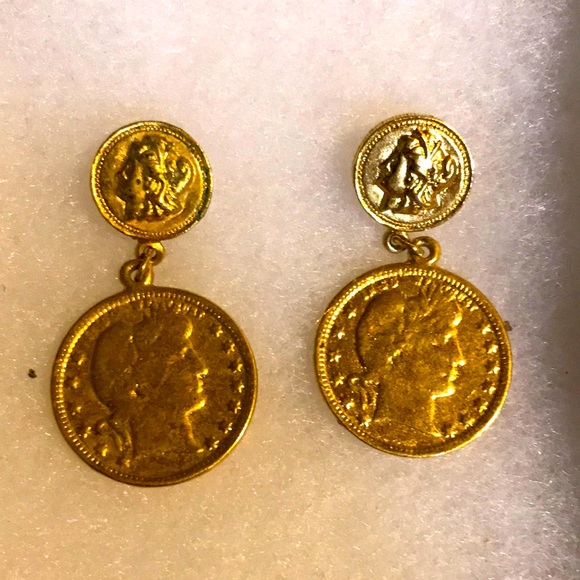 80’s Vintage Gold tone US Coin dangle post earrings - Picture 1 of 2